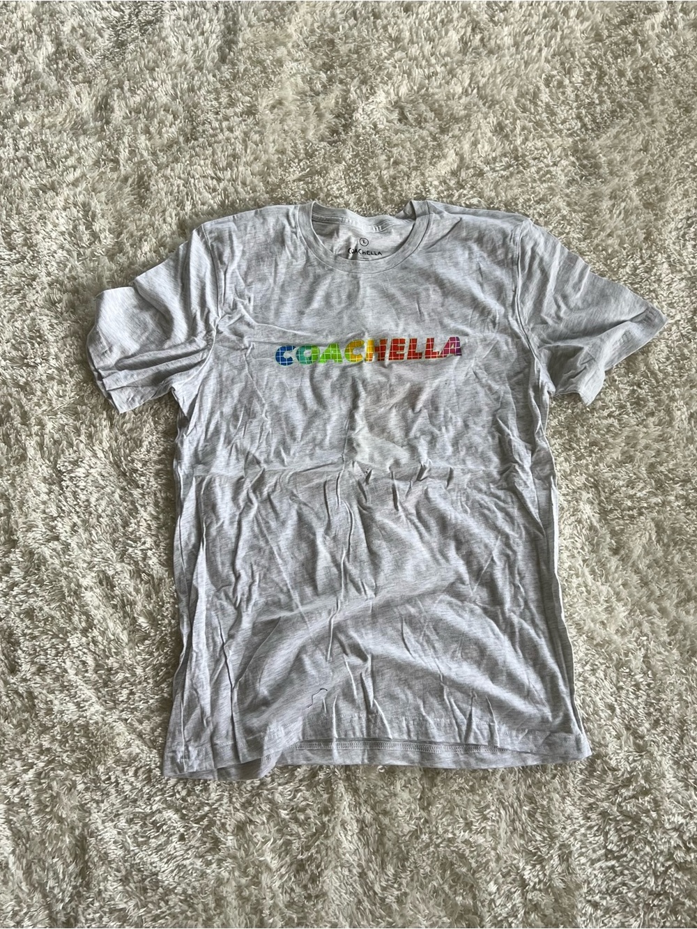 Coachella Women's Gray Short Sleeve Tee with Rainbow Logo